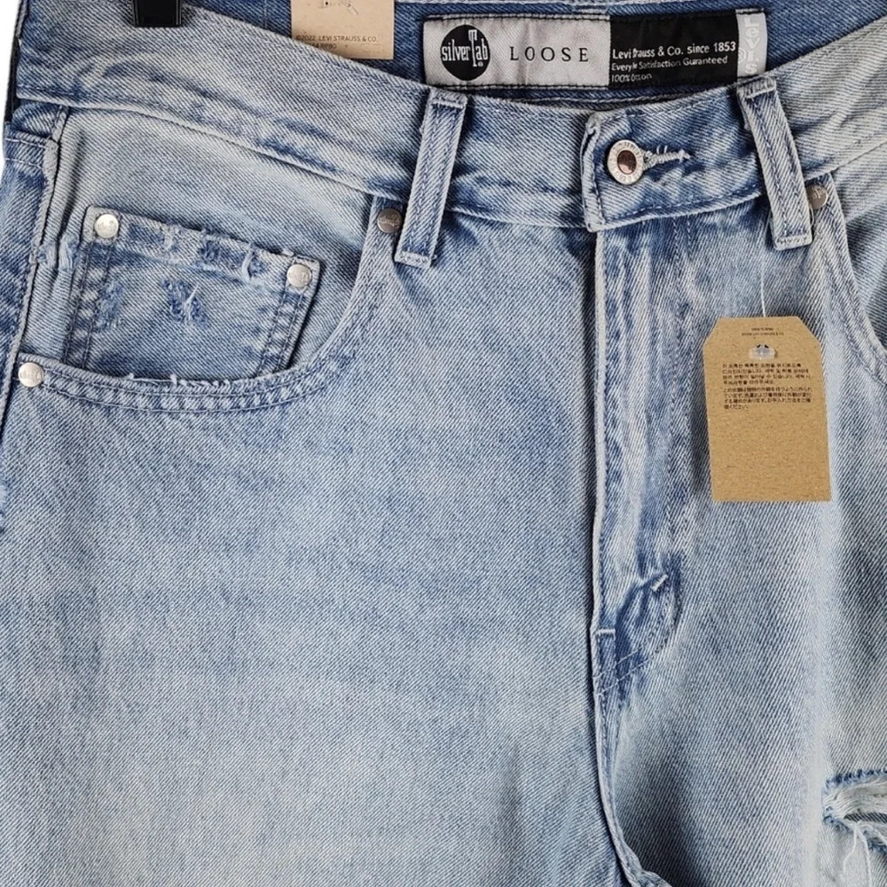Levi's Silvertab Torn Distressed Mens Loose Fit 100% Cotton Light Blue Jeans Y2K - Picture 11 of 13